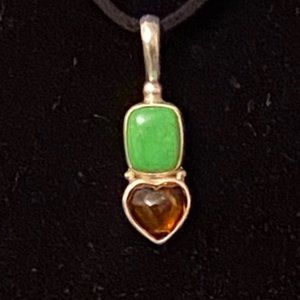Sajen Green Turquoise and Amber Heart Sterling Silver Pendant